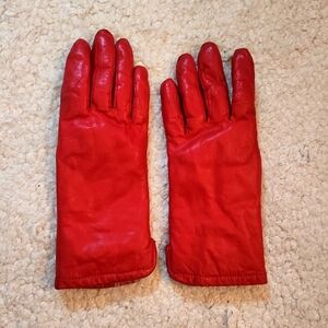 Red leather gloves with fur lining